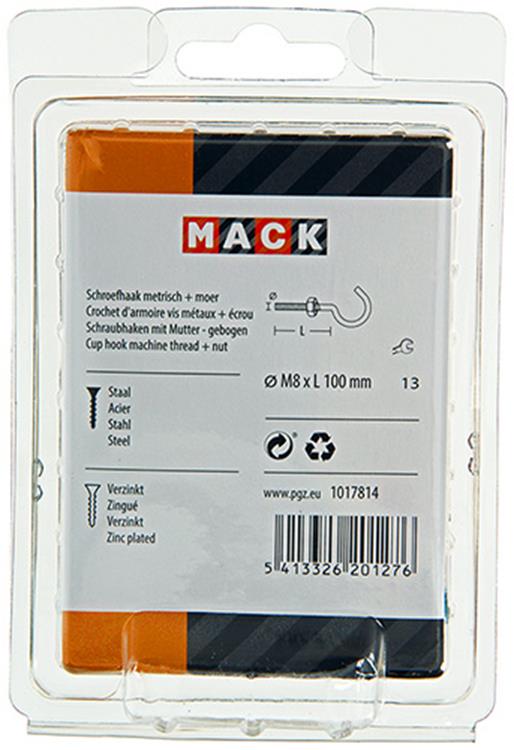 Mack 1017814 – metrischer Schraubhaken + Mutter verzinkt 2 Stück M8 x 100 mm | 5 Stück