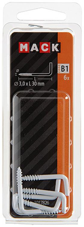 Mack 1017826 - Rändelschraube Stahl weiß 6 Stück 3,0 x 30 mm | 10 Stück