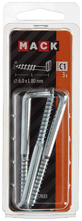 Mack 1017833 – Schraubdaumen mit Schlitz, verzinkter Stahl. 3 Stück 6,0 x 80 mm | 10 Stück