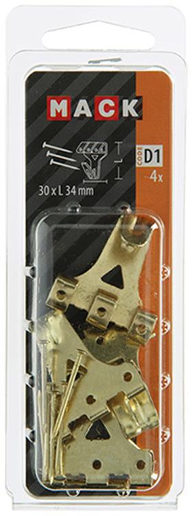 Mack 1017856 - Rahmenhaken Stahl vermessingt 4 Stück 30 x 34 mm | 5 Stück