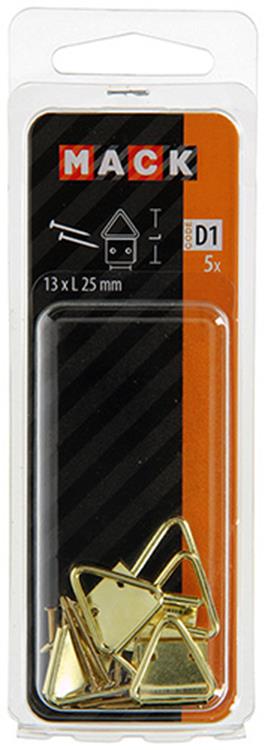 Mack 1017859 - Rahmenaufhänger Stahl vermessingt 5 Stück 13 x 25 mm | 10 Stück