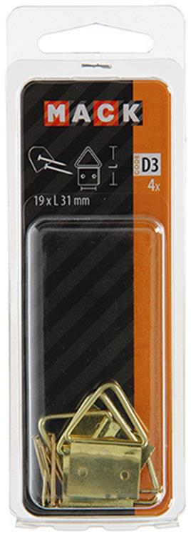 Mack 1017861 - Rahmenaufhänger Stahl vermessingt 4 Stück 19 x 31 mm | 10 Stück