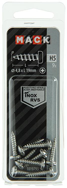 Mack 1019793 - Blechschraube Zylinderkopf A2 9 Stück 4,8 x 19 mm | 10 Stück