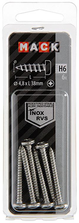 Mack 1019796 - Blechschraube Zylinderkopf A2 6 Stück 4,8 x 38 mm | 10 Stück