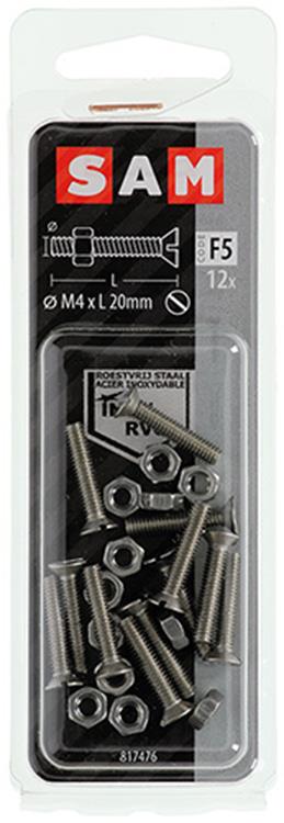 Mack 1019806 – Metallschraube verzinkt. Kopf + Mutter Edelstahl 12 Stück M4x20 | 10 Stück