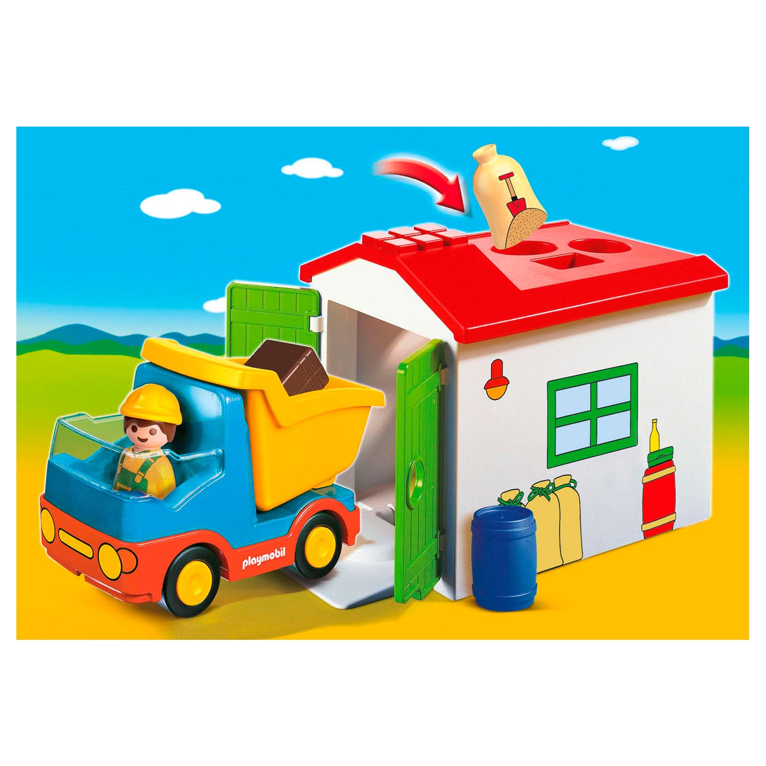 Playmobil 1.2.3. Werkman mit Sorting Garage 70184