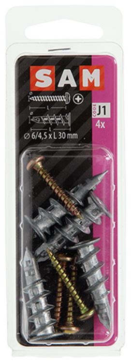 Mack 1017889 – Bohrdübel für Gipskartonplatte + Schraube Zamak 4 Stück 6 x 38 mm | 10 Stück