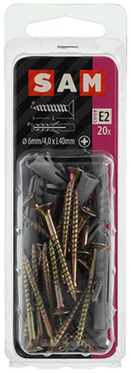 Mack 1017896 - Dübel + Schraube Polyethylen 20 Stück 6 mm 4,0 x 40 mm | 5 Stück