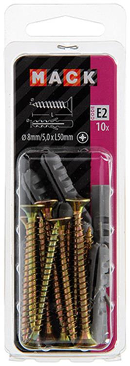 Mack 1017897 - Dübel + Schraube Polyethylen 10 Stück 8 mm 5,0 x 50 mm | 5 Stück