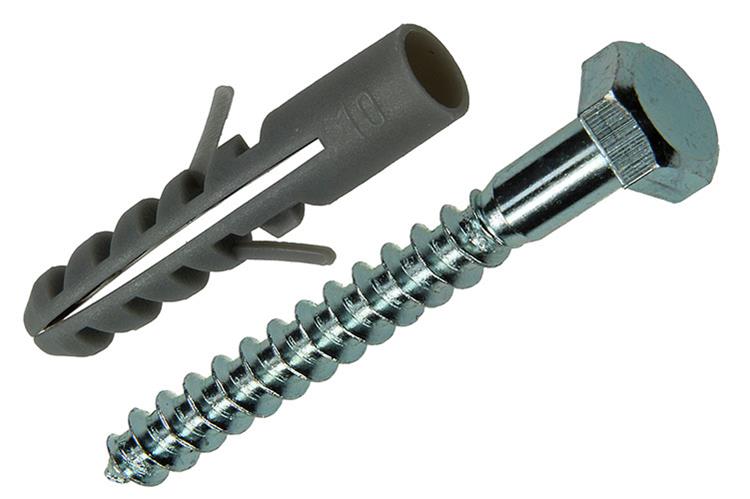 Mack 1017898 - Dübel + Holzgewindebolzen Polyeth 4 Stück 10 mm 7x60 mm | 5 Stück