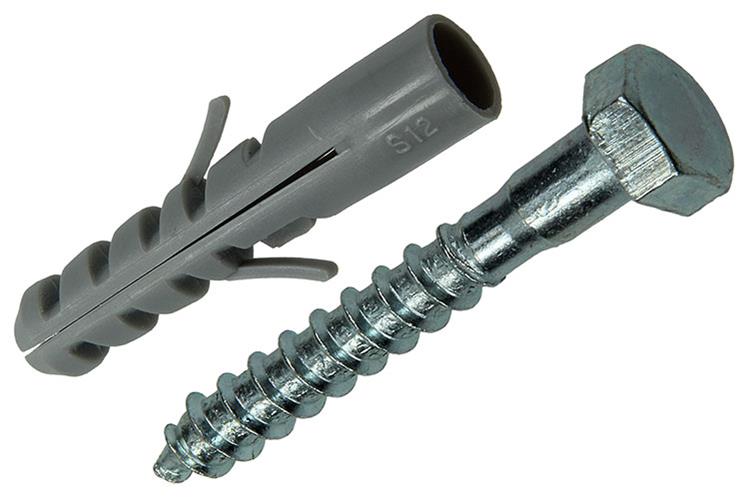 Mack 1017899 - Dübel + Holzgewindebolzen Polyeth 2 Stück 12 mm 10x70 mm | 5 Stück