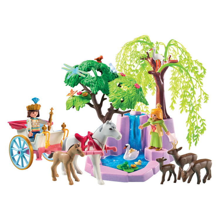 Playmobil Prince und Prinzessin mit Wagen und Wasserfall 5021