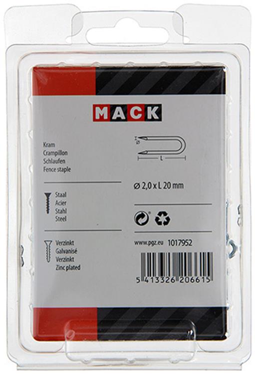 Mack 1017952 – Klammerstahl verzinkt 250 g 2,0 x 20 mm | 5 Stück
