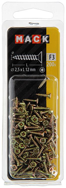 Mack 1017956 - Spanplattenschraube mit Kopf gelb plattiert 200 Stück 2,5 x 12 mm | 10 Stück