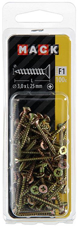 Mack 1017961 - Spanplattenschraube mit Kopf gelb verzinkt 100 Stück 3,0 x 25 mm | 5 Stück