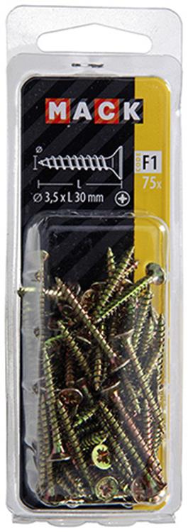 Mack 1017965 – Spanplattenschraube mit Kopf gelb beschichtet. 75 Stück 3,5 x 30 mm | 5 Stück