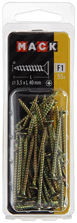 Mack 1017967 – Spanplattenschraube mit Kopf gelb beschichtet. 55 Stück 3,5 x 40 mm | 5 Stück