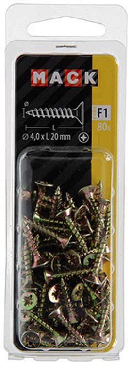 Mack 1017969 – Spanplattenschraube mit Kopf gelb beschichtet. 80 Stück 4,0 x 20 mm | 5 Stück