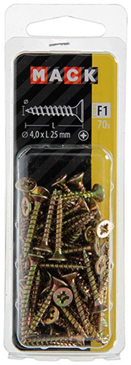 Mack 1017970 – Spanplattenschraube mit Kopf gelb beschichtet. 70 Stück 4,0 x 25 mm | 5 Stück