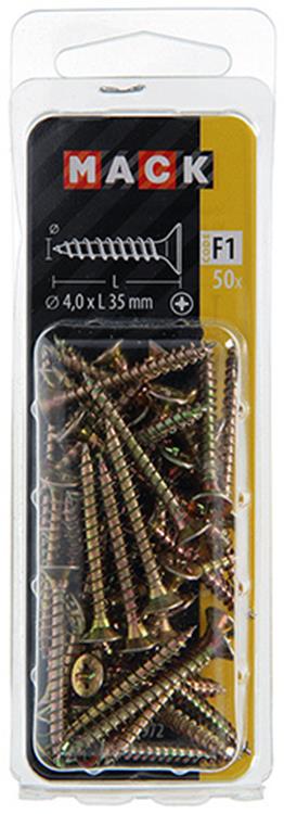 Mack 1017972 – Spanplattenschraube mit Kopf gelb beschichtet. 50 Stück 4,0 x 35 mm | 5 Stück