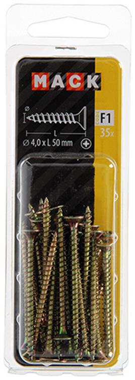 Mack 1017975 – Spanplattenschraube mit Kopf gelb beschichtet. 35 Stück 4,0 x 50 mm | 5 Stück