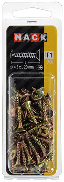 Mack 1017976 – Spanplattenschraube mit Kopf gelb beschichtet. 70 Stück 4,5 x 20 mm | 5 Stück
