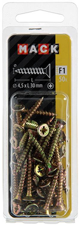 Mack 1017978 – Spanplattenschraube mit Kopf gelb beschichtet. 50 Stück 4,5 x 30 mm | 5 Stück