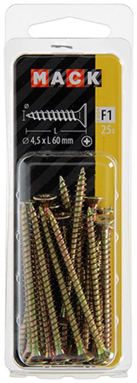 Mack 1017982 – Spanplattenschraube mit Kopf gelb beschichtet. 25 Stück 4,5 x 60 mm | 5 Stück