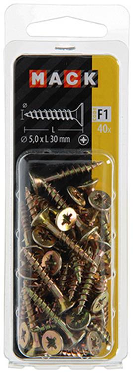 Mack 1017984 – Spanplattenschraube mit Kopf gelb beschichtet. 40 Stück 5,0 x 30 mm | 5 Stück