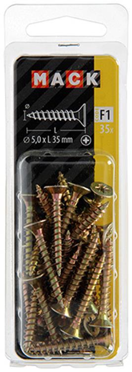 Mack 1017985 – Spanplattenschraube mit Kopf gelb beschichtet. 35 Stück 5,0 x 35 mm | 5 Stück