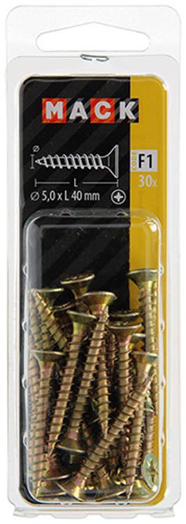 Mack 1017986 – Spanplattenschraube mit Kopf gelb beschichtet. 30 Stück 5,0 x 40 mm | 5 Stück