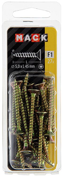 Mack 1017987 – Spanplattenschraube mit Kopf gelb beschichtet. 27 Stück 5,0 x 45 mm | 5 Stück
