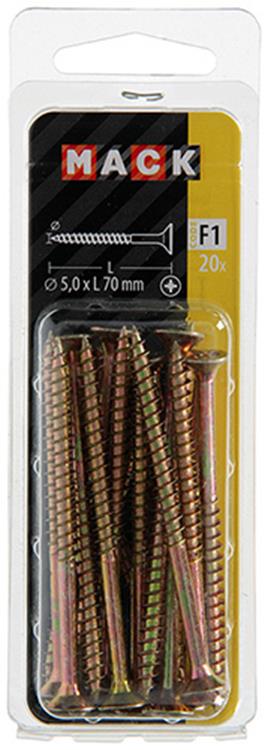 Mack 1017990 – Spanplattenschraube mit Kopf gelb beschichtet. 20 Stück 5,0 x 70 mm | 5 Stück