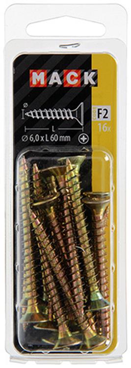 Mack 1017994 – Spanplattenschraube mit Kopf gelb beschichtet. 16 Stück 6,0 x 60 mm | 5 Stück