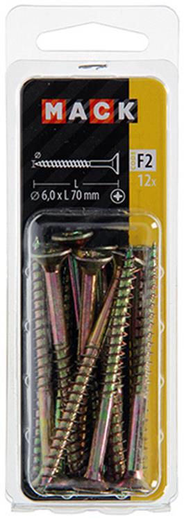 Mack 1017995 – Spanplattenschraube mit Kopf gelb beschichtet. 12 Stück 6,0 x 70 mm | 5 Stück