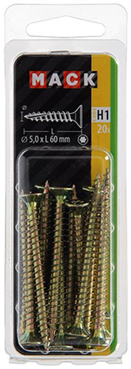 Mack 1018023 - spanienplschr.vzkop-selbstmontage gelb plattiert 20 Stück 5,0 x 60 mm | 5 Stück