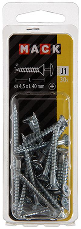 Mack 1018034 - Schraube mit Kopfbohrung, verzinkter Stahl. 30 Stück 4,5 x 40 mm | 5 Stück