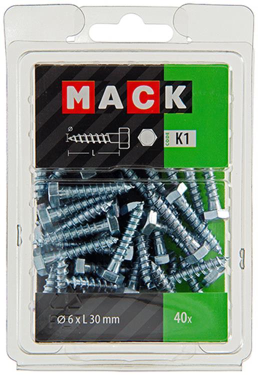 Mack 1018037 - Holzgewindebolzen Stahl verzinkt 40 Stück 6 x 30 mm | 5 Stück
