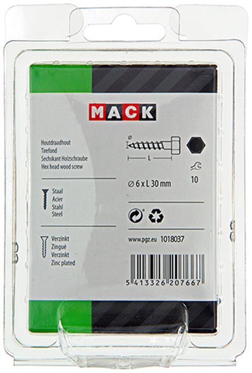 Mack 1018037 - Holzgewindebolzen Stahl verzinkt 40 Stück 6 x 30 mm | 5 Stück