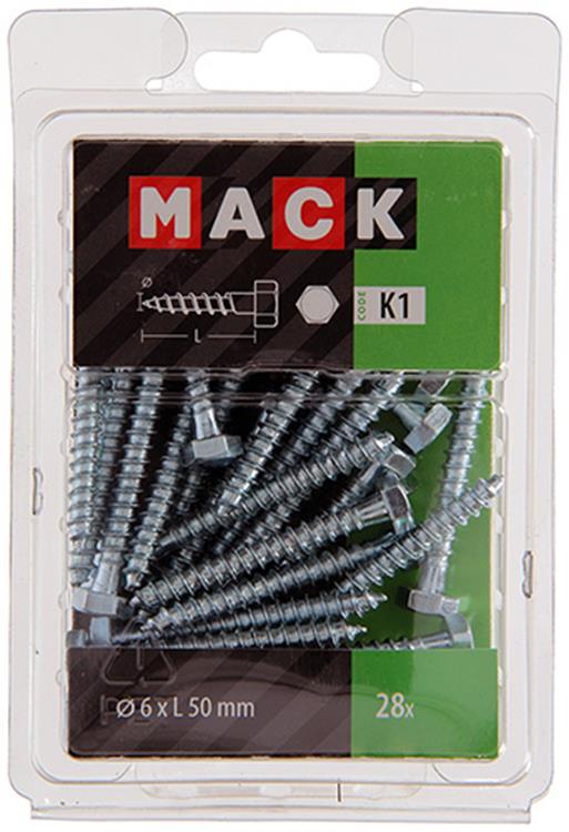 Mack 1018040 - Holzgewindebolzen Stahl verzinkt 28 Stück 6 x 50 mm | 5 Stück