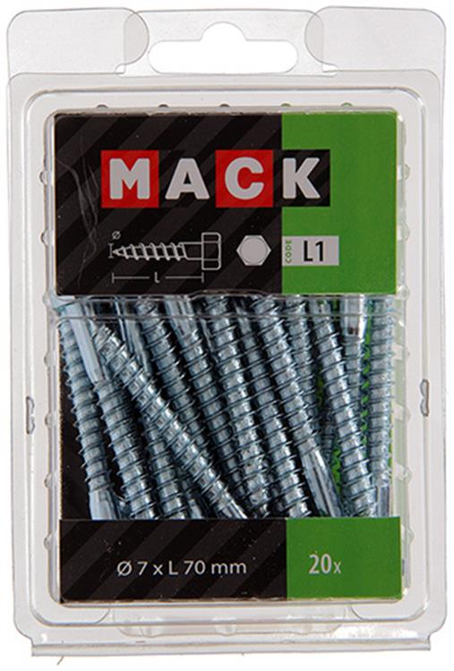 Mack 1018046 - Holzgewindebolzen Stahl verzinkt 20 Stück 7 x 70 mm | 5 Stück