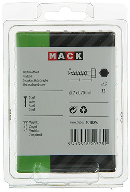 Mack 1018046 - Holzgewindebolzen Stahl verzinkt 20 Stück 7 x 70 mm | 5 Stück