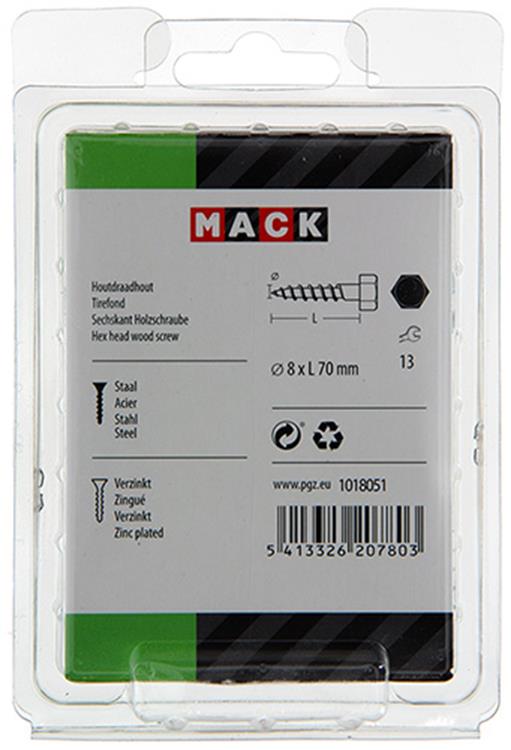 Mack 1018051 - Holzgewindebolzen verzinkter Stahl 16 Stück 8 x 70 mm | 5 Stück