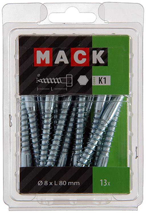 Mack 1018052 - Holzgewindebolzen Stahl verzinkt 13 Stück 8 x 80 mm | 5 Stück