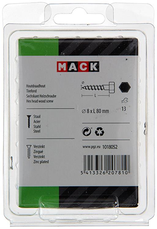 Mack 1018052 - Holzgewindebolzen Stahl verzinkt 13 Stück 8 x 80 mm | 5 Stück