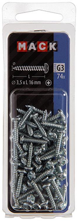 Mack 1018059 – selbstschneidende Schraube mit Zylinderkopf, verzinkt. 74 Stück 3,5 x 16 mm | 10 Stück