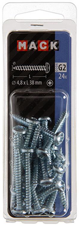 Mack 1018074 – selbstschneidende Schraube mit Zylinderkopf, verzinkt. 24 Stück 4,8 x 38 mm | 5 Stück