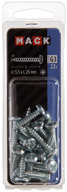 Mack 1018078 – selbstschneidende Schraube mit Zylinderkopf, verzinkt. 22 Stück 5,5 x 25 mm | 5 Stück