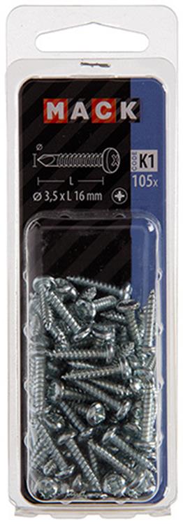 Mack 1018082 - Bohrschraube Zylinderkopf verzinkt 105 Stück 3,5 x 16 mm | 5 Stück