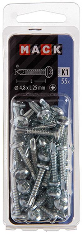 Mack 1018086 – selbstbohrende Schraube Zylinderkopf plattiert 55 Stück 4,8 x 25 mm | 5 Stück
